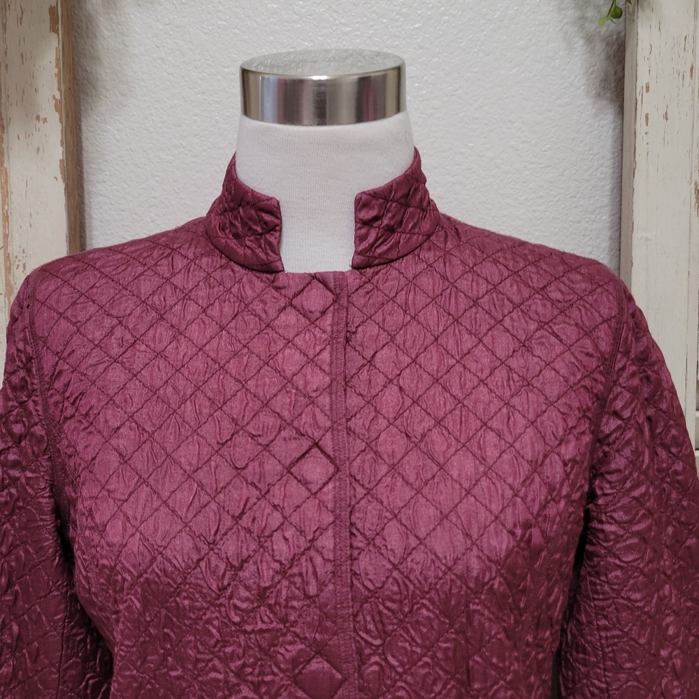 Eileen Fisher 100% tussah silk magnetic snap button jacket, burgundy size PP - Picture 3 of 14